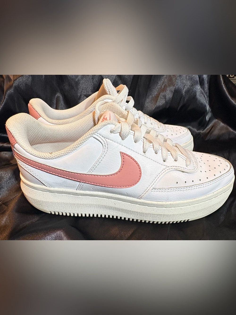 Nike Court Vision Alta White Rose Pink Platform Sneakers Low tops size 10